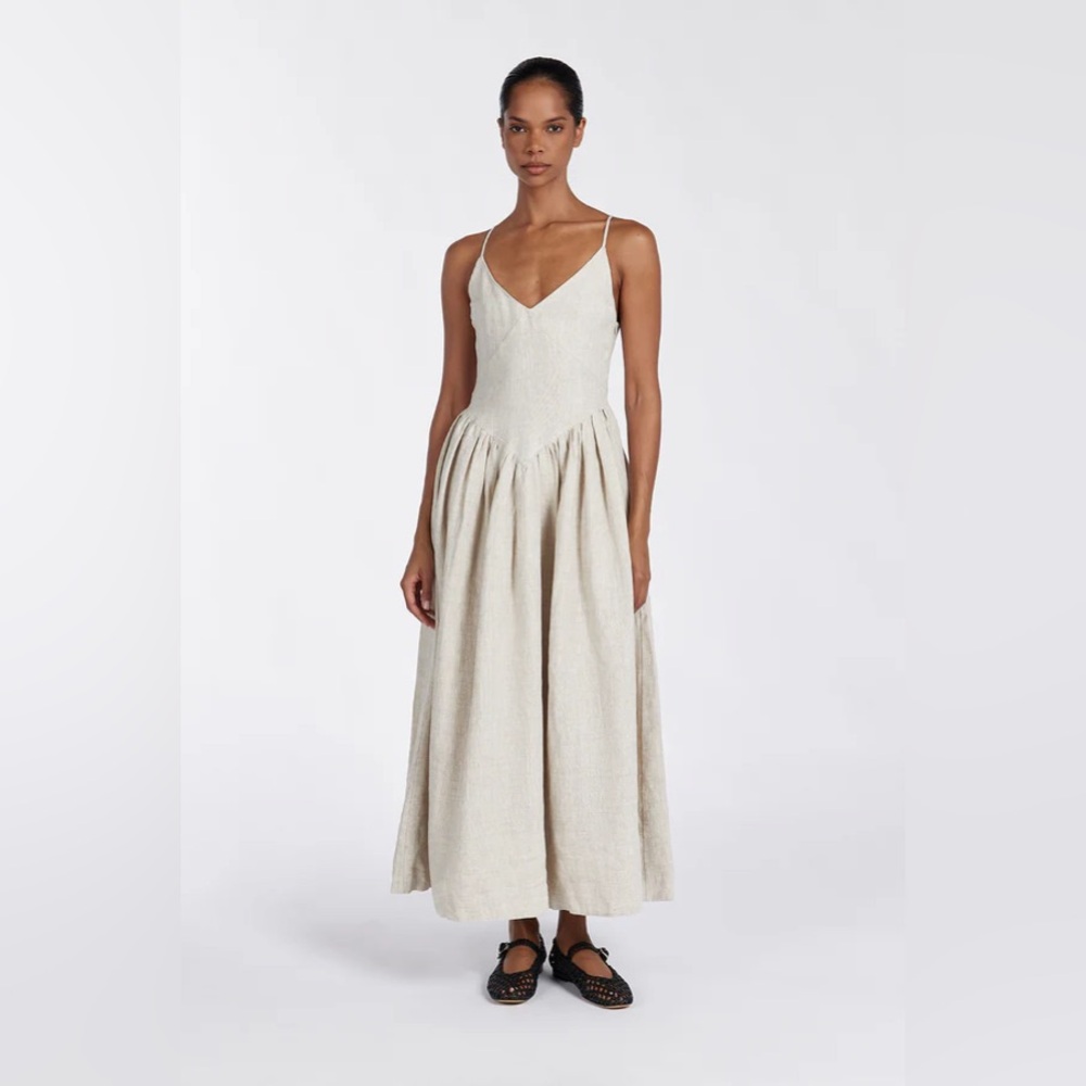 NWT DISSH LEXI NATURAL LINEN MIDI DRESS